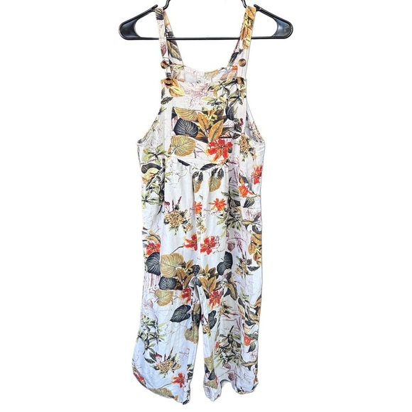 Pants - Floral Print Jumpsuit - Multicolor